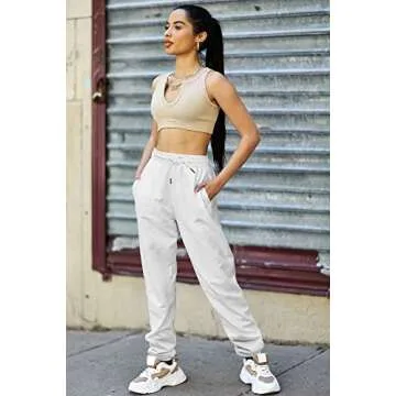 GOKATOSAU Women's Sexy Lounge Stretch Casual Jogger Drawstring Sweatpants with Pockets White