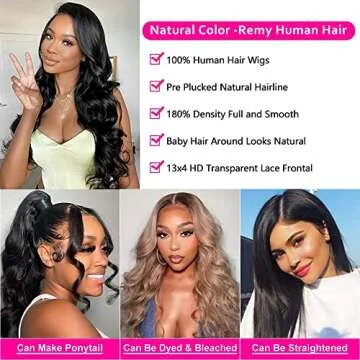 24 Inch Body Wave Lace Front Wigs Human Hair Pre Plucked 180% Density 13x4 HD Lace Front Wigs for Black Women Glueless 100% Brazilian Virgin Transparent Lace Frontal Wigs