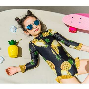 Toddler Kids Girls Pineapple Print Rash Guard One-Piece Swimsuit Ruffle Sun Production Swimwear Size 2-3T/Tag2 (Yellow)