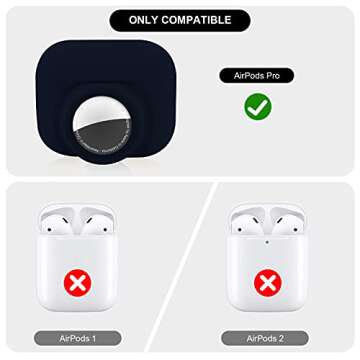 2 in 1 Protective Case for Apple AirPods Pro Air Tag Holder Combo, Soft Silicone Airpods Pro AirTag Case with 2 PCS Screen Protector, Anti-Scratch Anti-Fall Anti-Lost Shockproof Durable(NavyBlue)
