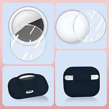 2 in 1 Protective Case for Apple AirPods Pro Air Tag Holder Combo, Soft Silicone Airpods Pro AirTag Case with 2 PCS Screen Protector, Anti-Scratch Anti-Fall Anti-Lost Shockproof Durable(NavyBlue)