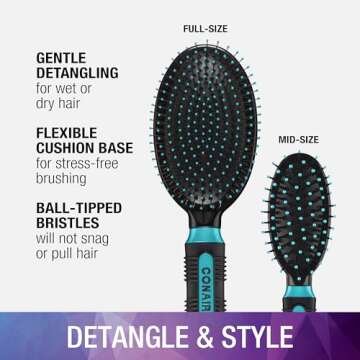 Conair Salon Results Hairbrush Set - Professional Travel Hairbrushes for All Hair Types