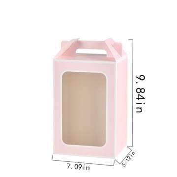 Enorteen 12 Pcs Clear Gift Bags with Transparent Window Gift Boxes Candy Boxes Tote Paper Bags Flower Boxes Bouquet Bags for Bridal Shower Present Festivals Party (Pink)