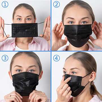 Face Mask Black, Disposable Face Masks, 3 Layer Design Protection Breathable Face Masks with Elastic earband
