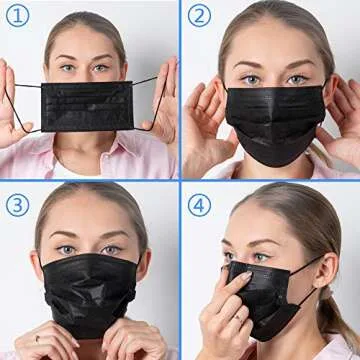 Face Mask Black, Disposable Face Masks, 3 Layer Design Protection Breathable Face Masks with Elastic earband