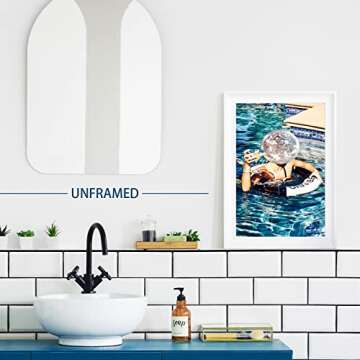 Posters For Room Funky Wall Decor Cocktail Wall Art Summer Pool Party Unique Decoration, Blue Funny Bathroom Bar Cart Wall Art Decor Aesthetic (Disco24x36in Unframed)