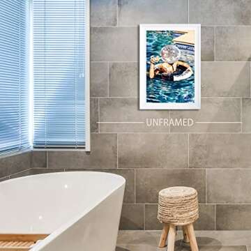 Posters For Room Funky Wall Decor Cocktail Wall Art Summer Pool Party Unique Decoration, Blue Funny Bathroom Bar Cart Wall Art Decor Aesthetic (Disco24x36in Unframed)