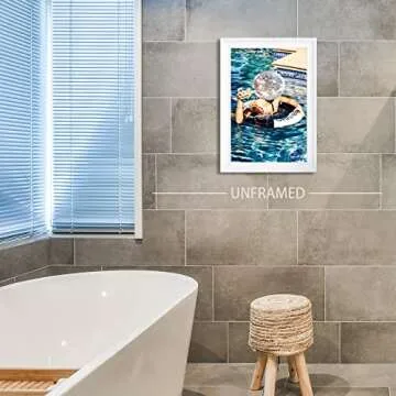 Posters For Room Funky Wall Decor Cocktail Wall Art Summer Pool Party Unique Decoration, Blue Funny Bathroom Bar Cart Wall Art Decor Aesthetic (Disco24x36in Unframed)