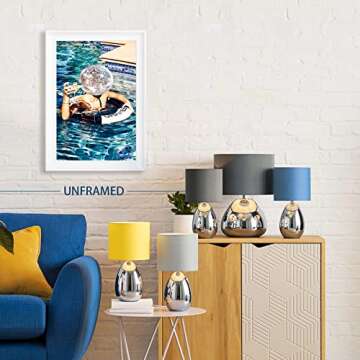 Posters For Room Funky Wall Decor Cocktail Wall Art Summer Pool Party Unique Decoration, Blue Funny Bathroom Bar Cart Wall Art Decor Aesthetic (Disco24x36in Unframed)