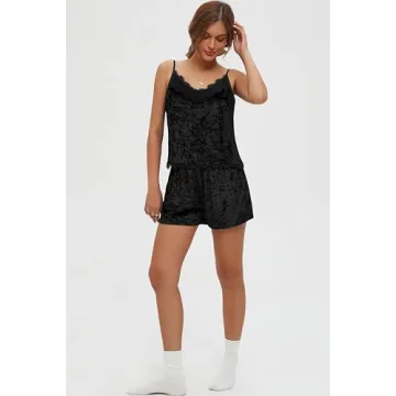 CHYRII Sexy Velvet Pajama Set with Lace Trim