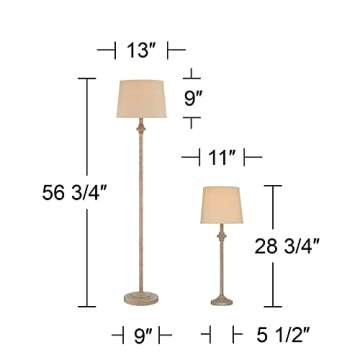 360 Lighting Carter Traditional 3 Piece Table Floor Lamp Set Beige Metal Cream Fabric Tapered Drum S...