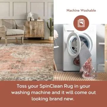 nuLOOM 8' x 10' SpinClean Machine Washable Stain-Resistant Area Rug with Non Slip Backing, Low Profile for Living Room, Bedroom, and Dining Room, Ren Peach