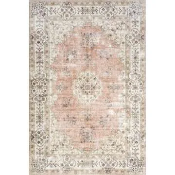 nuLOOM 8' x 10' SpinClean Machine Washable Stain-Resistant Area Rug with Non Slip Backing, Low Profile for Living Room, Bedroom, and Dining Room, Ren Peach