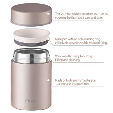 FEWOO Soup Thermos,Food Container for Hot Cold Food, Vacuum Insulated Stainless Steel Lunch Box for ...