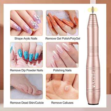 Electric Nail Drill, Professional Acrylic Dip Nail Drill Machine USB Electric Nail Filer Kit Efile Nail Tools for Manicure Pedicure with Drill Bits, Sanding Bands, Metal Nail File, Gold