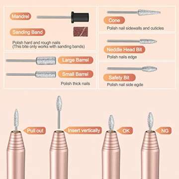 Electric Nail Drill, Professional Acrylic Dip Nail Drill Machine USB Electric Nail Filer Kit Efile Nail Tools for Manicure Pedicure with Drill Bits, Sanding Bands, Metal Nail File, Gold