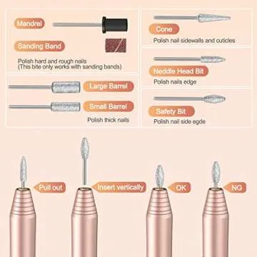 Electric Nail Drill, Professional Acrylic Dip Nail Drill Machine USB Electric Nail Filer Kit Efile Nail Tools for Manicure Pedicure with Drill Bits, Sanding Bands, Metal Nail File, Gold