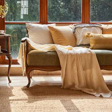 lifein Fall White Throw Blanket for Couch-Soft Boho Knitted Bed Throw Blanket,Cozy Farmhouse Waffle ...