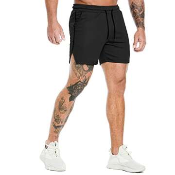 PIDOGYM Men's Workout Running Shorts 5 Inch, Lightweight Mesh Gym Athletic Fitted Short Pants for Bodybuilding Training Black