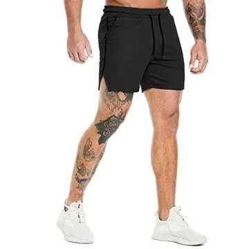 PIDOGYM Men's Workout Running Shorts 5 Inch, Lightweight Mesh Gym Athletic Fitted Short Pants for Bodybuilding Training Black