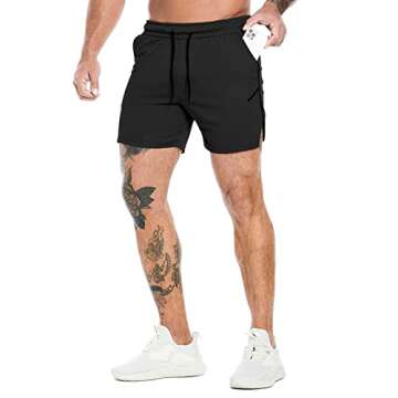 PIDOGYM Men's Workout Running Shorts 5 Inch, Lightweight Mesh Gym Athletic Fitted Short Pants for Bodybuilding Training Black
