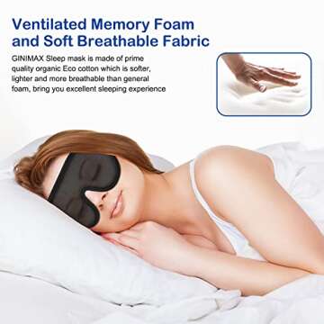 GINIMAX Sleep Mask, Sleeping Mask for Men/Women, 3D Contoured Eye Mask for Sleeping, 100% Blockout Soft Night Blindfold with Adjustable Strap