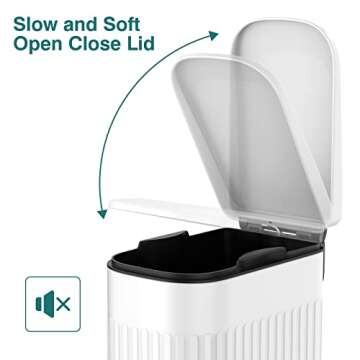 BETHEBEST 6 Liter/1.6 Gallon Bathroom Trash Can with Lid,Slim Rectangular Garbage Can with Removable Liner Bucket for Bathroom,Bedroom,Office,White