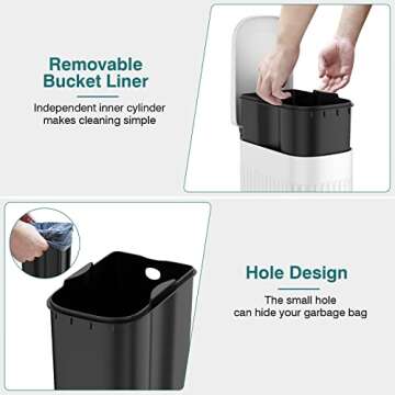 BETHEBEST 6 Liter/1.6 Gallon Bathroom Trash Can with Lid,Slim Rectangular Garbage Can with Removable Liner Bucket for Bathroom,Bedroom,Office,White