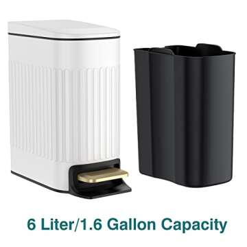 BETHEBEST 6 Liter/1.6 Gallon Bathroom Trash Can with Lid,Slim Rectangular Garbage Can with Removable Liner Bucket for Bathroom,Bedroom,Office,White