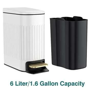 BETHEBEST 6 Liter/1.6 Gallon Bathroom Trash Can with Lid,Slim Rectangular Garbage Can with Removable Liner Bucket for Bathroom,Bedroom,Office,White