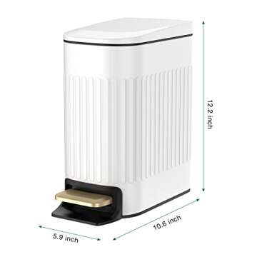 BETHEBEST 6 Liter/1.6 Gallon Bathroom Trash Can with Lid,Slim Rectangular Garbage Can with Removable Liner Bucket for Bathroom,Bedroom,Office,White