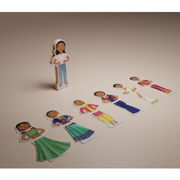 Saree Swap Magnetic Wardrobe Wooden Doll Play Set (19 Pieces), South Asian Cultural Toy for Children...