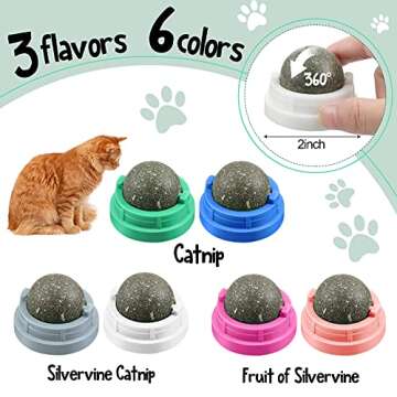 6 Pieces Silvervine Catnip Wall Balls Edible Kitty Catnip Wall Toys Licking Rotatable Cat Snack Ball...