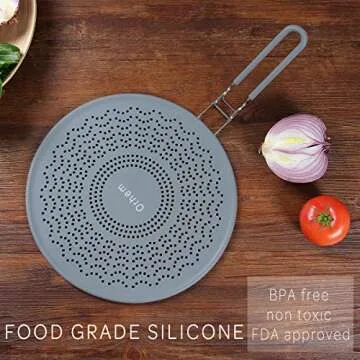 11" Silicone Splatter Screen Pan Cover with Folding Handle, Heat Insulation Cooling Mat, Strainer, D...