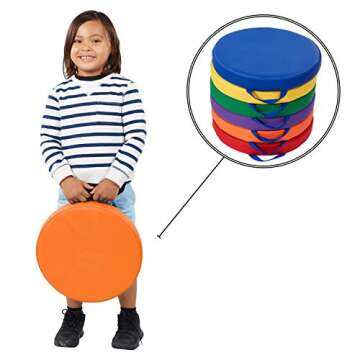 Factory Direct Partners SoftScape 15 inch Round Classroom Floor Cushions with Handles; Flexible Seat...