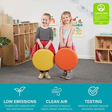 Factory Direct Partners SoftScape 15 inch Round Classroom Floor Cushions with Handles; Flexible Seating for Daycare, Preschool, Playroom; 2 inch Thick Deluxe Foam (6-Piece) - Assorted, 11232-AS