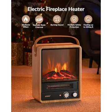 Shinic Portable Electric Fireplace Heaters with Crackling Sound & Realistic Flame,1500W/750W Space Heater, Safety Protection, Portable Fireplace Heater for Indoor UseHome Office Christmas Decoration