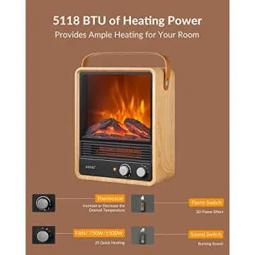 Shinic Portable Electric Fireplace Heaters with Crackling Sound & Realistic Flame,1500W/750W Space Heater, Safety Protection, Portable Fireplace Heater for Indoor UseHome Office Christmas Decoration