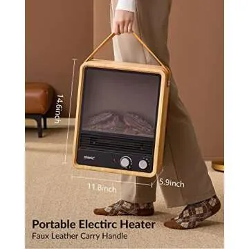 Shinic Portable Electric Fireplace Heaters with Crackling Sound & Realistic Flame,1500W/750W Space Heater, Safety Protection, Portable Fireplace Heater for Indoor UseHome Office Christmas Decoration