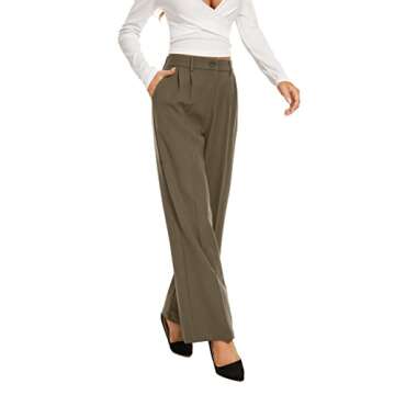 KICZOY Women's Wide Leg High Waist Pants Loose Fit Back Elastic Waist Pleated Front Trousers for Work Casual