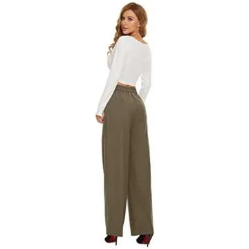 KICZOY Women's Wide Leg High Waist Pants Loose Fit Back Elastic Waist Pleated Front Trousers for Work Casual