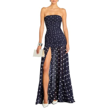 Women Floral Strapless Dress Sexy Backless Maxi Long Dress Y2K Sleeveless Mesh Bodycon Tube Dress Su...