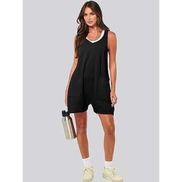 Caracilia Womens Rompers 2024 Summer Casual Sleeveless Straps Loose One Piece Jumpsuit Shorts Overalls Beach Vacation Outfits Trendy Clothes with Pockets C119A9heise-S