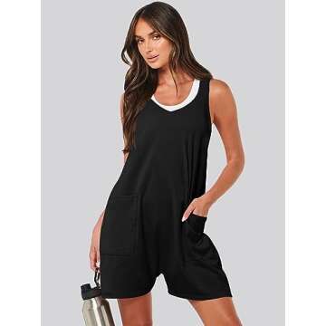 Caracilia Womens Rompers 2024 Summer Casual Sleeveless Straps Loose One Piece Jumpsuit Shorts Overalls Beach Vacation Outfits Trendy Clothes with Pockets C119A9heise-S