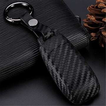 M.JVisun Soft Silicone Rubber Carbon Fiber Texture Cover Car Remote Key Fob Case For Mercedes-Benz 2019-2022 A Class C Class G Class 2017-2022 E Class 2018-2021 S Class Key - Black - Round Keychain
