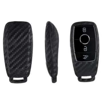 M.JVisun Soft Silicone Rubber Carbon Fiber Texture Cover Car Remote Key Fob Case For Mercedes-Benz 2019-2022 A Class C Class G Class 2017-2022 E Class 2018-2021 S Class Key - Black - Round Keychain