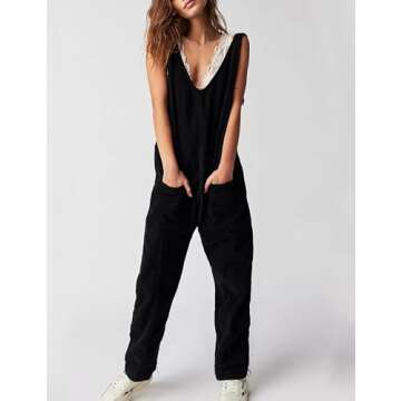 Jawmeu High Roller Corduroy Overalls for Women Casual Sleeveless Cord Jumpsuit Onesie with Pockets(Black-M)