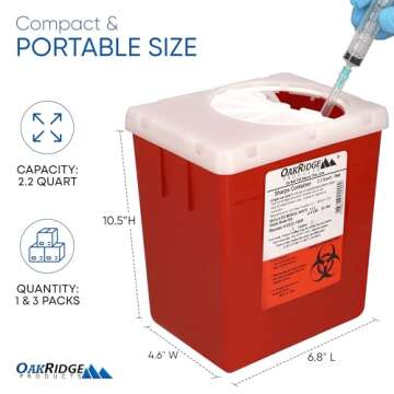 Oakridge Products Transparent Sharps Container for Safe Disposal - 2.2 Quart