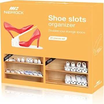 Neprock Shoe Slots Organizer, Adjustable Shoe Rack Stacker Storage Space Saver, Double Deck Shoe Rac...