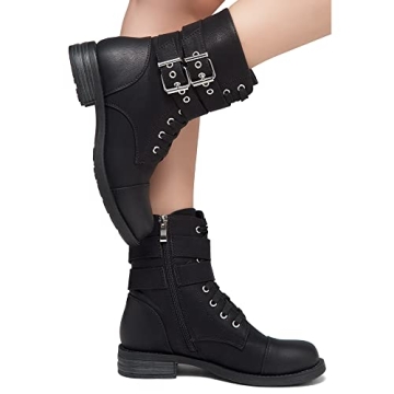 Mid-Calf Combat Booties for Women - Herstyle Florence2